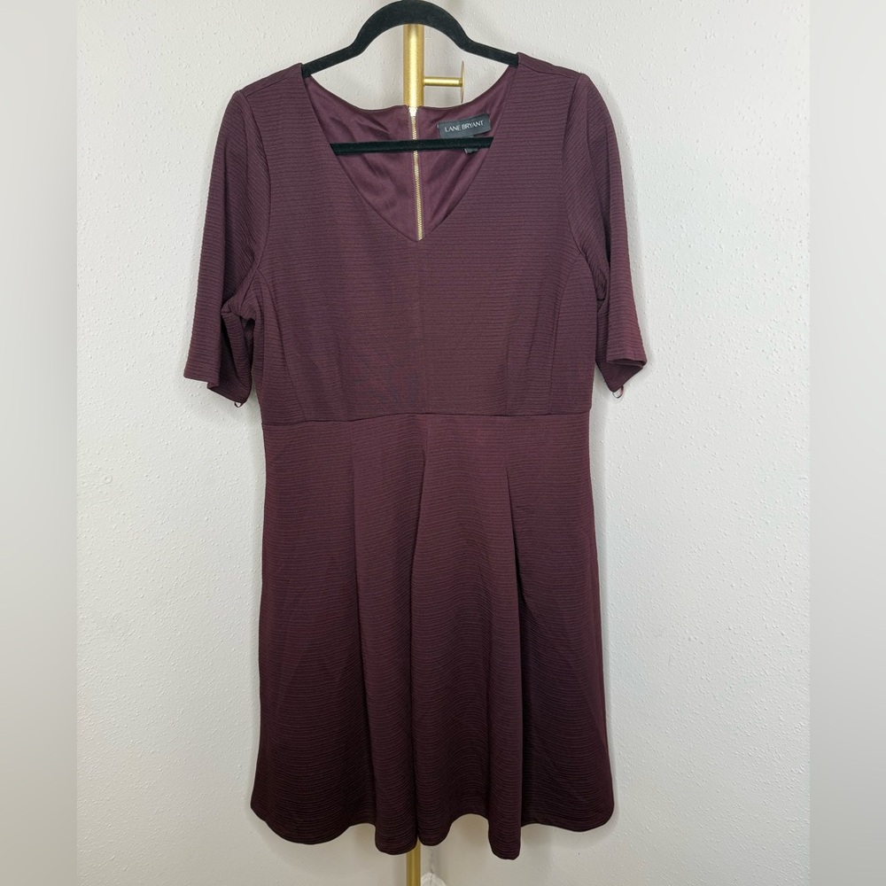 Lane Bryant Textured Merlot V Neck Fit and Flare dress